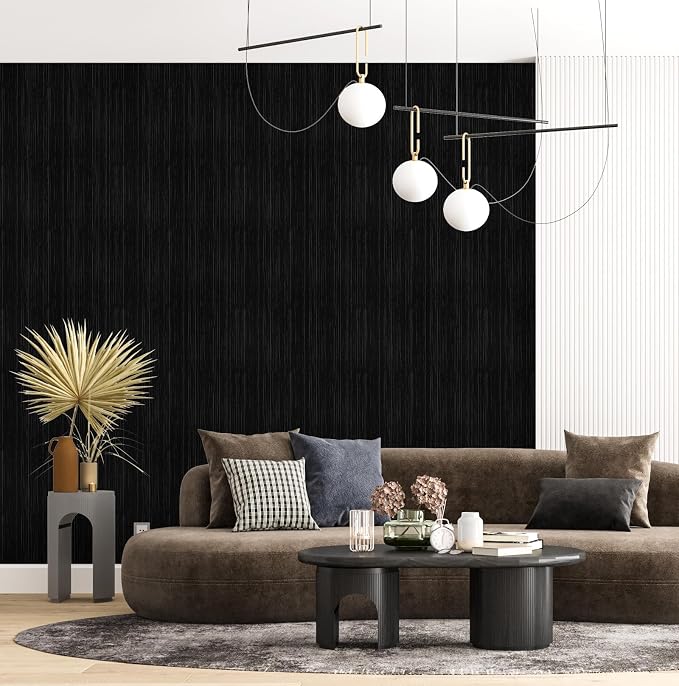 Black Grasscloth Peel and Stick Wallpaper Texture Contact Paper A Set of 15.7" - Image 2