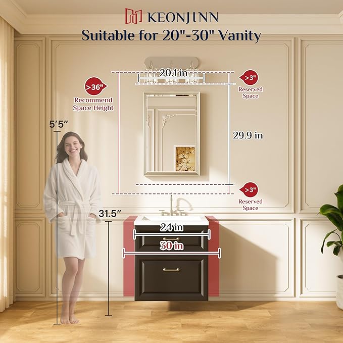 Keonjinn 20" x 30" Gold Bathroom Mirrors - Image 5