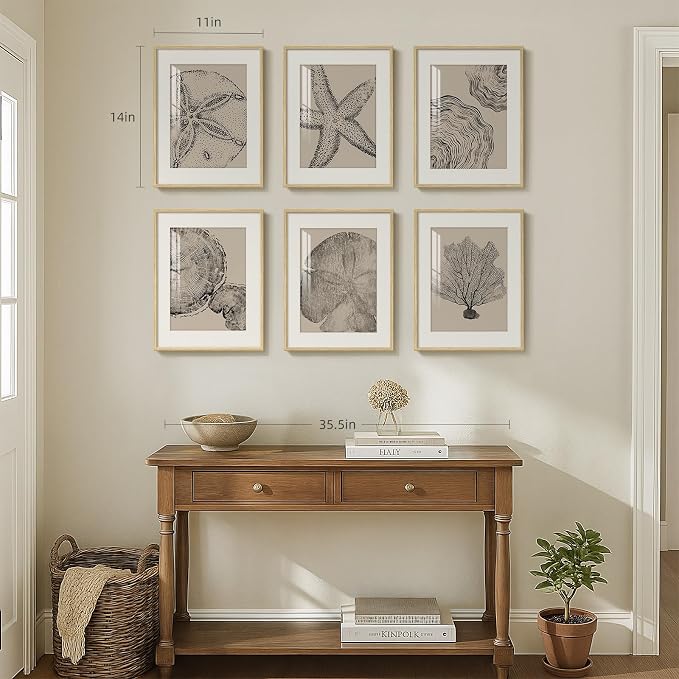 Framed Coastal Wall Art for Living Room, 6 Piece Neutral Black Beige Modern - Image 3