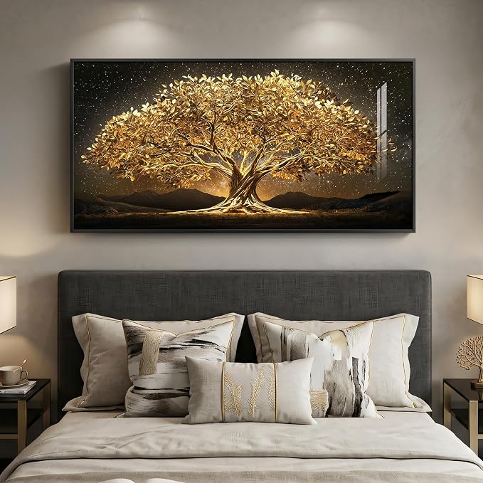 Large Framed Black and Gold Tree of Life Wall Art, Modern Luxury Tree Painting - Image 4