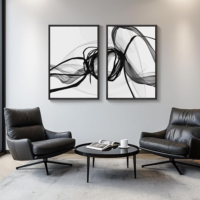 Large Framed Black and White Abstract Wall Art - Image 8