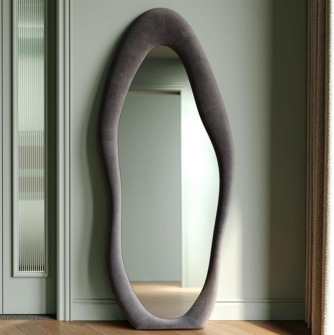 Honyee Full Length Mirror, Flannel Wrapped Wooden Frame Full Body Mirror - Image 2