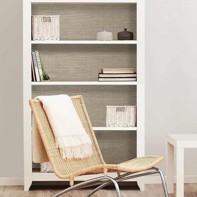 NuWallpaper Neutral Grasscloth Peel and Stick Wallpaper, Textured Removable - Image 5
