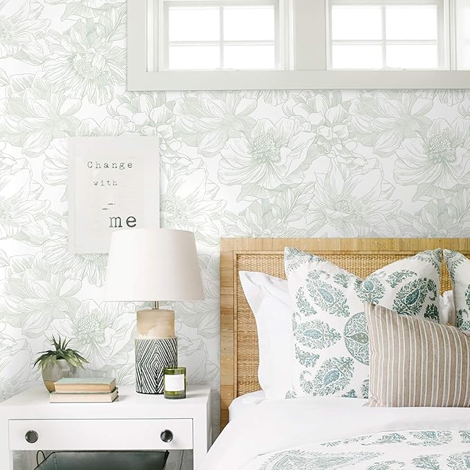 Ismoon Large Floral Peel and Stick Wallpaper Boho White and Green Contact Paper - Image 2