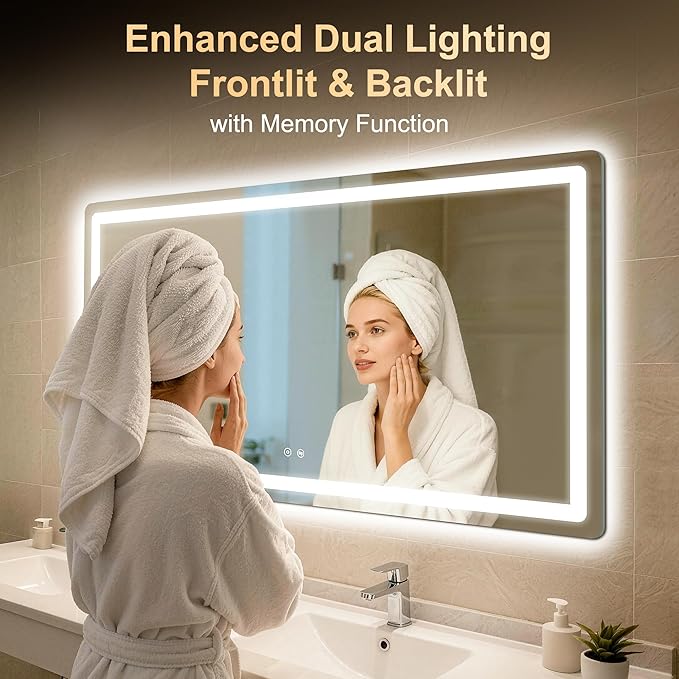 LED Bathroom Mirror, Smart Anti-Fog, Stepless Dimmable - Image 3