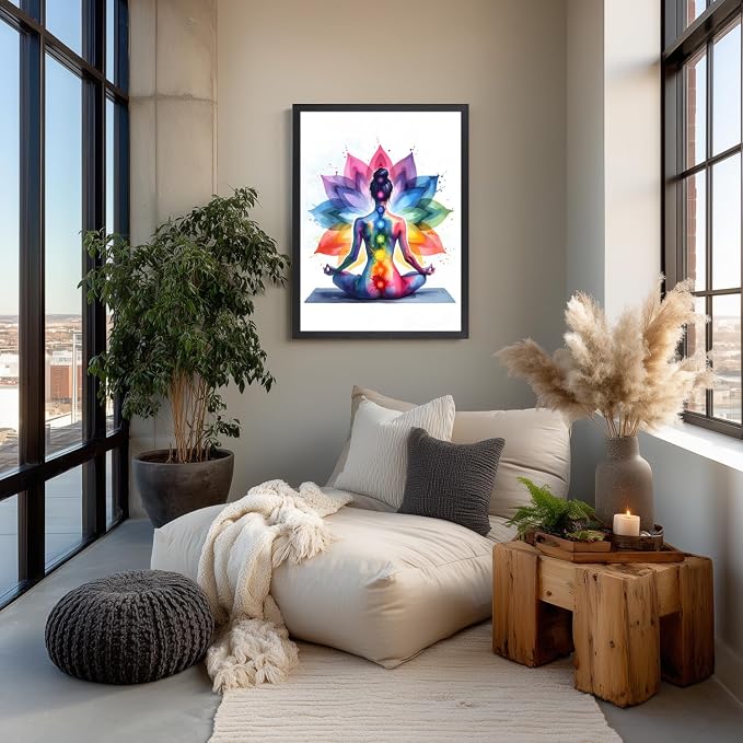 GELDSTEI Wood Framed Zen Wall Art, Chakra Yoga Wall Decor, Colorful Meditation - Image 4
