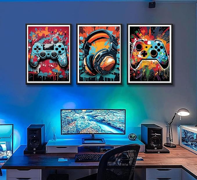 PPV 3Pcs Cool Gaming Wall Art Retro Video Game watercolor Posters Pictures - Image 3