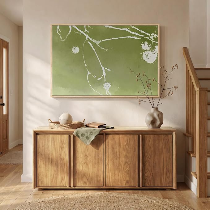 Framed Green Abstract Botanical Wall Art, Modern Minimalist Sage Green Canvas - Image 8