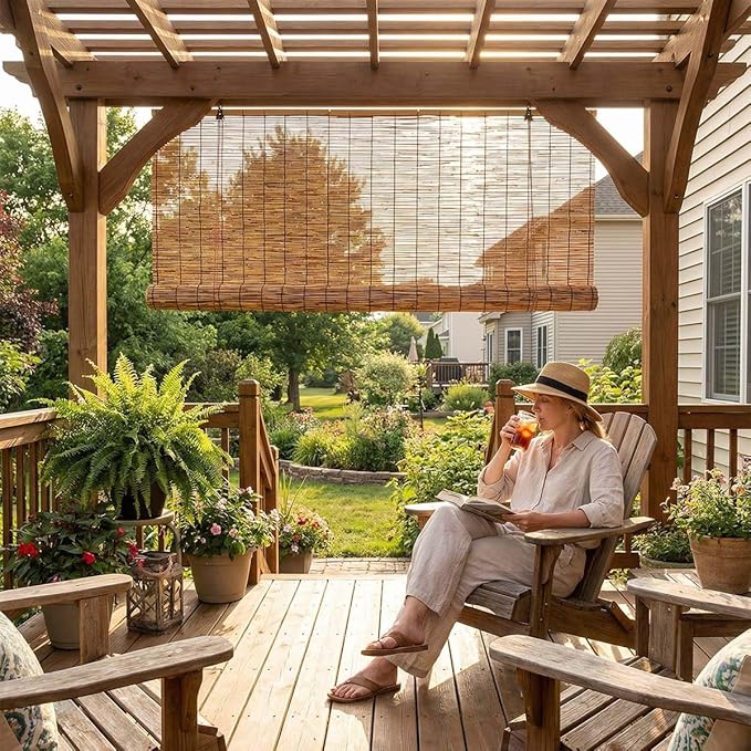 Outdoor Bamboo Roller Blinds, Retro Breathable Reed Shades - Image 5