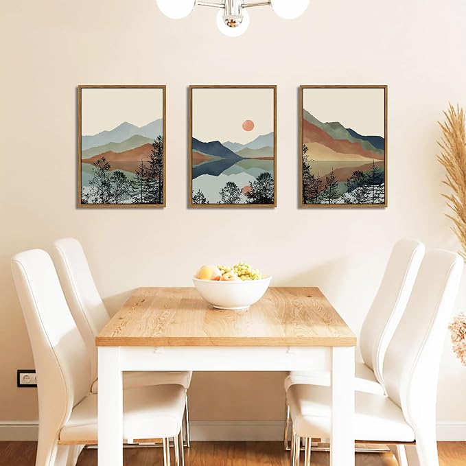 AKWISH Mountain Canvas Wall Art Set of 3, Boho Watercolor Poster Prints - Image 8