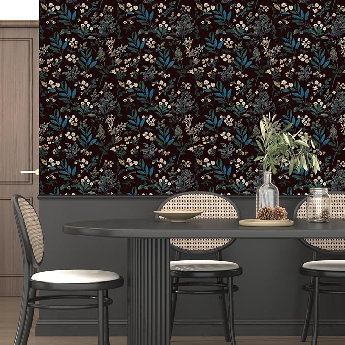 Laatse Vintage Wallpaper Peel and Stick Dark Green Floral Wallpaper 17.5'' x - Image 4
