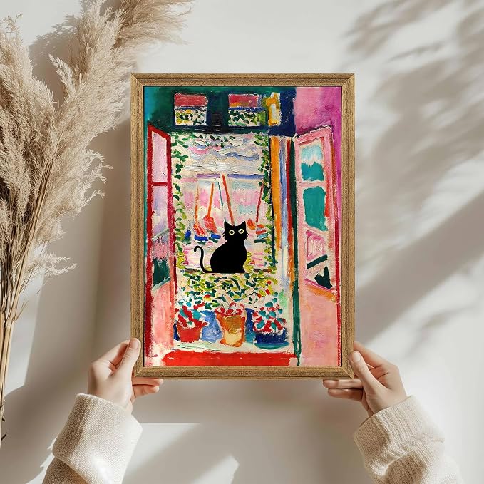 Fantasy Artists Henri Matisse Cat Wall Art, Framed Open Window Black Cat Canvas - Image 2