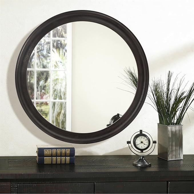 CULER Round Wall Mirrors 36 Inch, Wood Rustic Decorative Transitional Mirror - Image 5