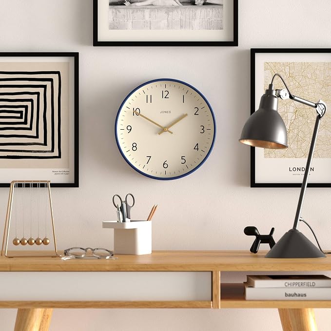 JONES CLOCKS® Studio wall Clock | Modern Round Style | 12 inch | Dark Navy Blue - Image 3