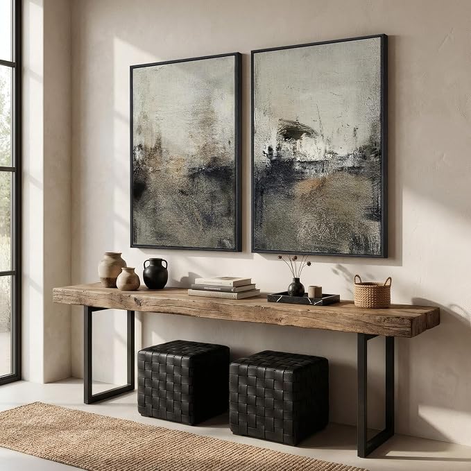 Large Framed Neutral Abstract Wall Art Set of 2 - Image 2
