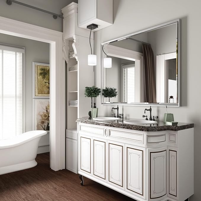 40 x 30 Silver Bathroom Mirror, Large Beveled Silver Bathroom Vanity Mirror - Image 6