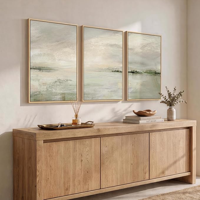 Framed Sage Green Abstract Landscape Wall Art - Image 2
