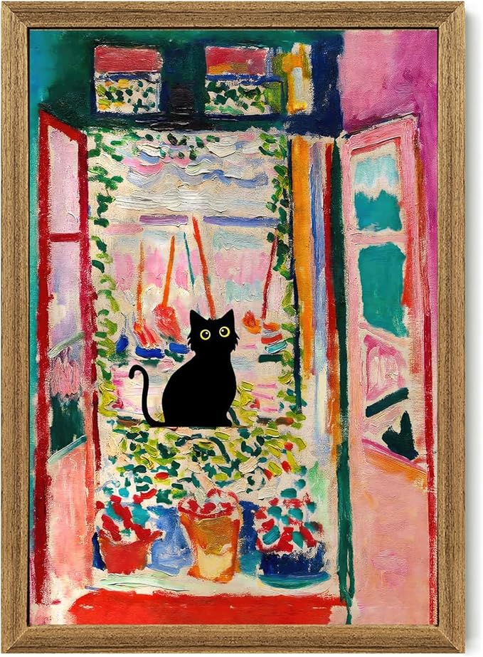 Fantasy Artists Henri Matisse Cat Wall Art, Framed Open Window Black Cat Canvas by Unknown