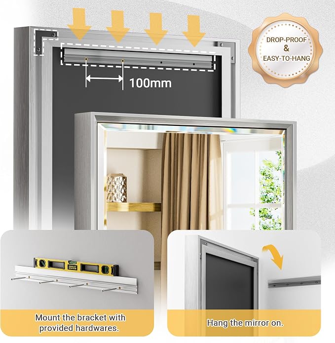 Silver Bathroom Mirror, 24x32 Inch Beveled Silver Vanity Mirror - Image 5