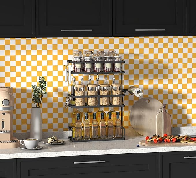 Modern Peel and Stick Wallpaper Orange and White Mosaic Checkered Contact Paper - Image 2