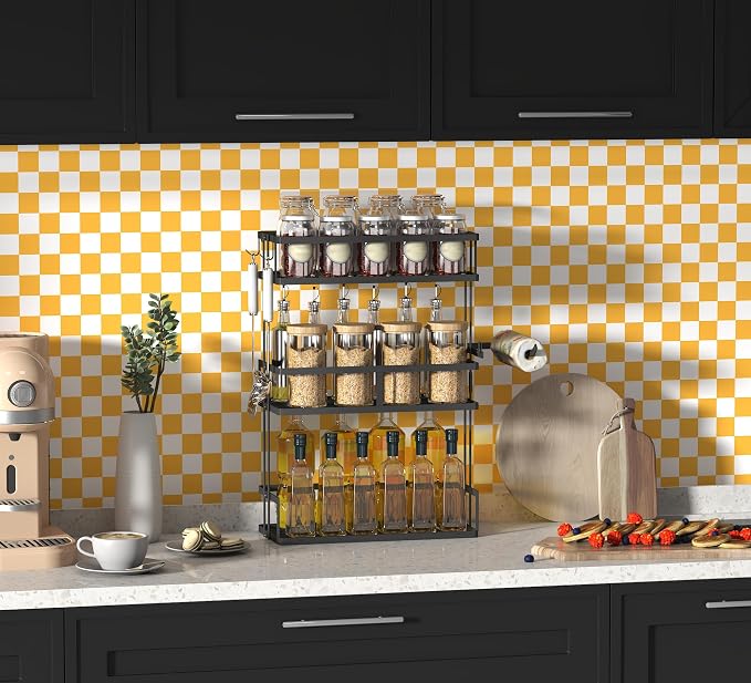 Modern Peel and Stick Wallpaper Orange and White Mosaic Checkered Contact Paper - Image 2