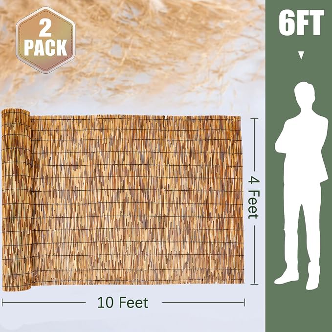 Barydat 2 Pcs 4 x 10 ft Reed Fence Roll, 85% Shade Bamboo Privacy Screen - Image 2