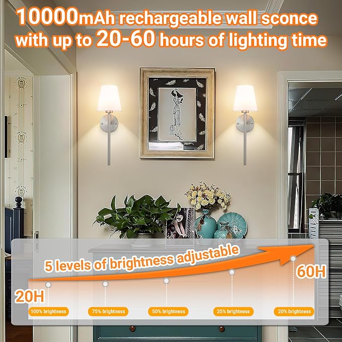 Battery Operated Wall Sconces Set Of 2, Wireless Battery Wall Light - Image 4