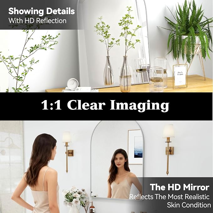 SCWF-GZ 24x36 Arch Mirror Square Full Length Wall Mounted Hanging or Against - Image 4