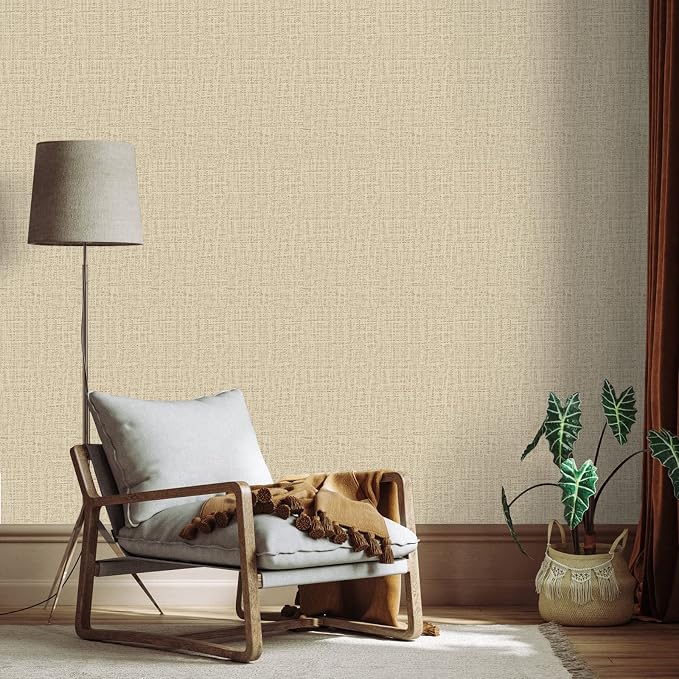 TANONE Khaki Contact Paper Peel and Stick, Grasscloth Beige Wallpaper Self - Image 6