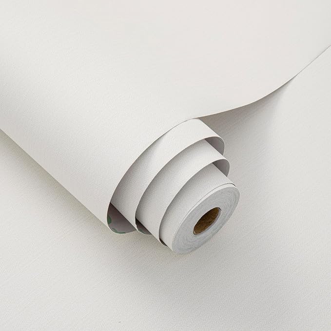 24"x393" White Grasscloth Peel and Stick Fabric Textured Contact Paper Linen by LVSHI