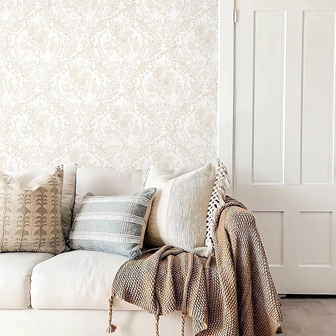 Ismoon Floral Peel and Stick Wallpaper Vintage Beige Contact Paper Boho - Image 3