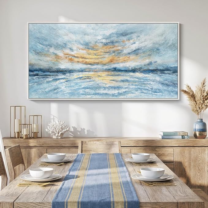 Extra Large Framed Blue Gold Abstract Wall Art - Image 3