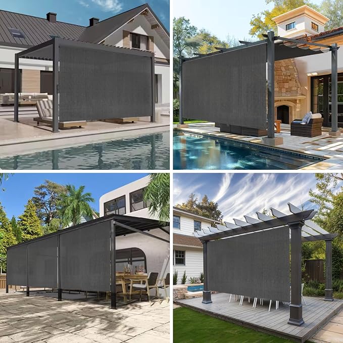 Custom Size Gray Patio Shades Roll up Outdoor Roller Shade Crank Wand Blind - Image 5