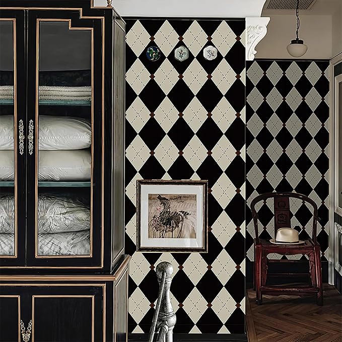 Simon&Siff Retro Checkered Peel and Stick Wallpaper Black and White Wallpaper - Image 3