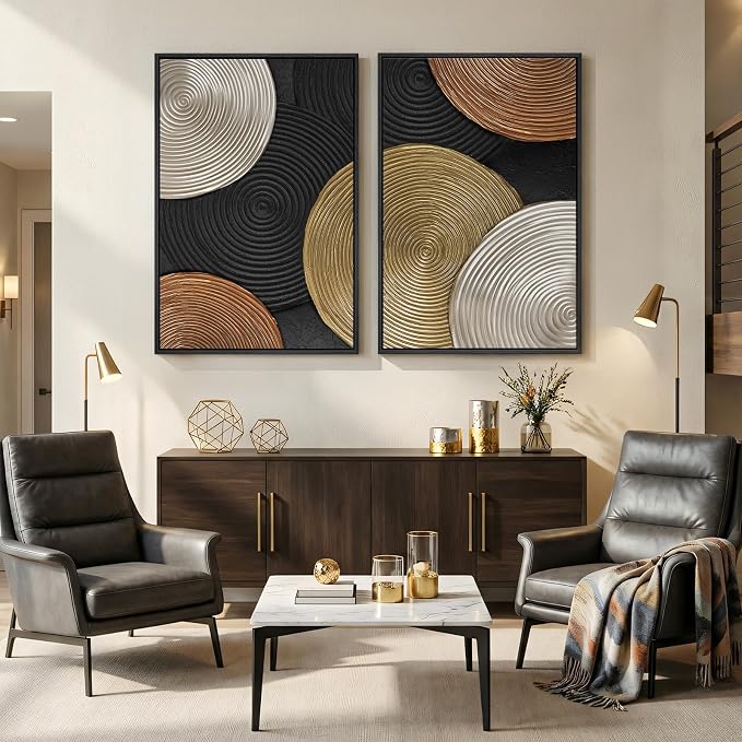 Large Framed Abstract Circles Wall Art Set of 2 - Image 4