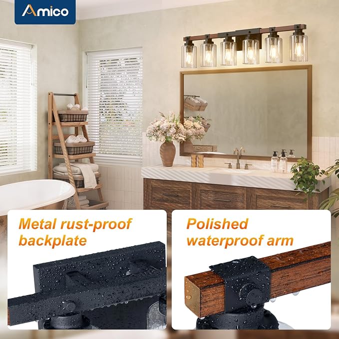 Amico Farmhouse Bathroom Vanity Light Fixtures, Rustic 6-Light Industrial - Image 5