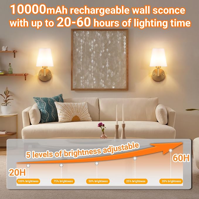 Nekhung Battery Operated Wall Sconces Set of 2, Wireless Wall Light - Image 4
