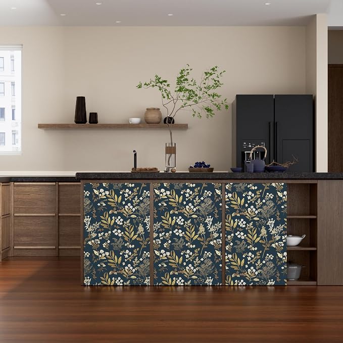 Laatse Dark Blue Leaf Wallpaper Peel and Stick Dark Floral Wallpaper - Image 5