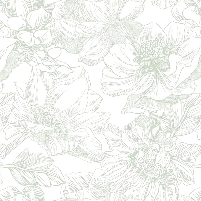 Ismoon Large Floral Peel and Stick Wallpaper Boho White and Green Contact Paper by Ismoon