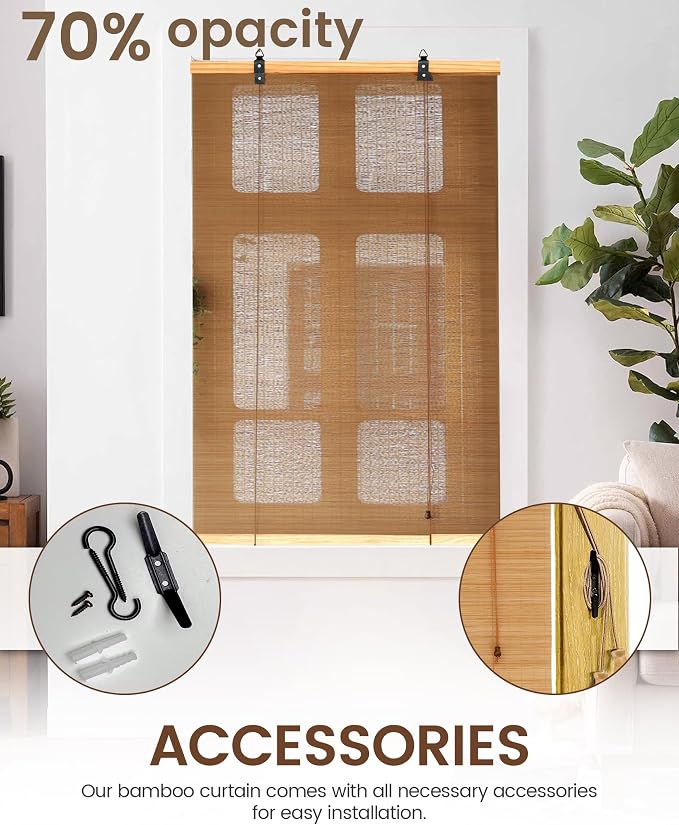 70" Wx72 H Bamboo Blinds Roller Shades - Image 4