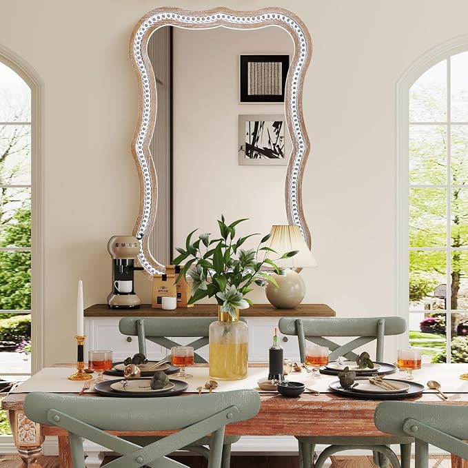35x24 Inch Wavy Wooden Frame Mirror - Image 5