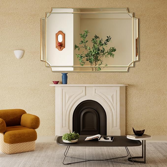 HQiJun Gold Mirror for Wall, Polished Bevelled Rectangle Mirror, Modern - Image 7
