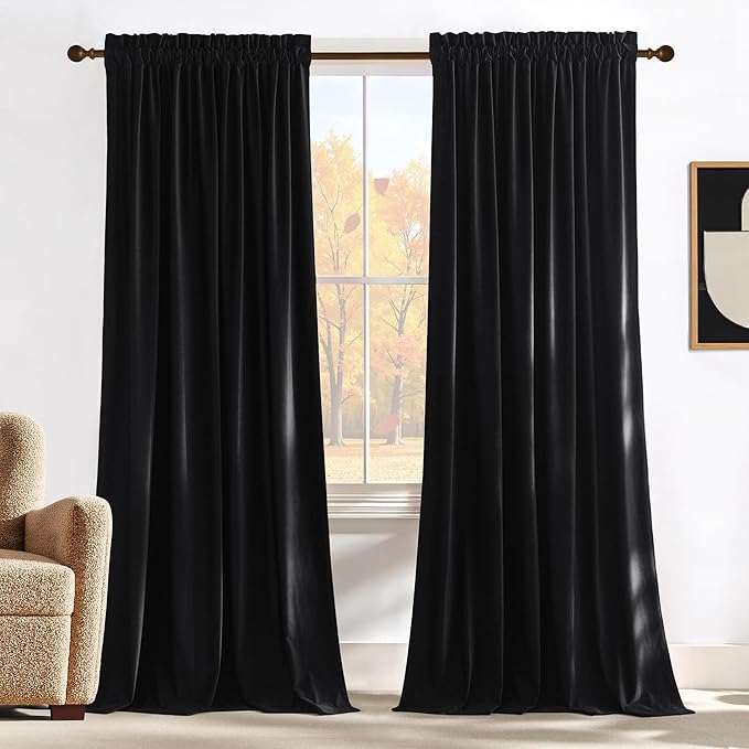 NICETOWN Black Velvet Blackout Curtains 80 inch Long by NICETOWN