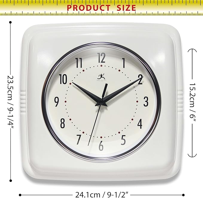 Infinity Instruments Retro – 9-Inch Square Silent Non-Ticking Mid-Century - Image 5
