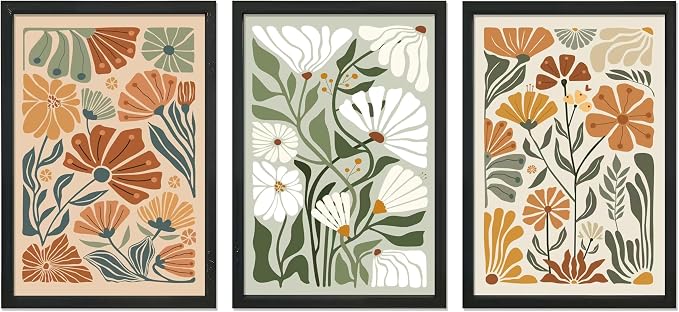 YWJKWLGS Mid Century Boho Wildflower Wall Art Set of 3, 16x24 Inch Black Framed by Unknown
