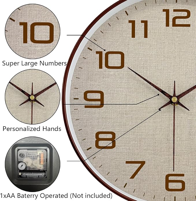 Woodgrain Wall Clock, Silent Non-Ticking Wall Clocks Battery Operated 8 Inch - Image 6