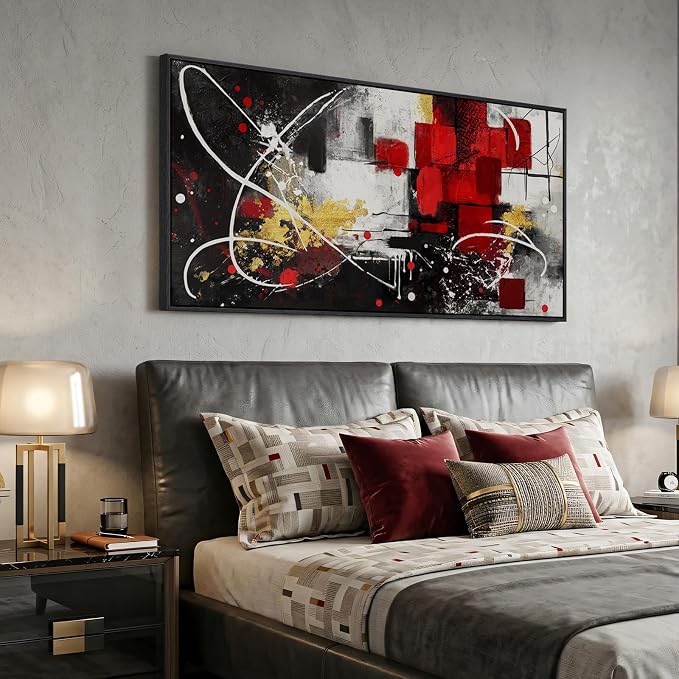 Extra Large Framed Red Black and White Abstract Wall Art - Image 2