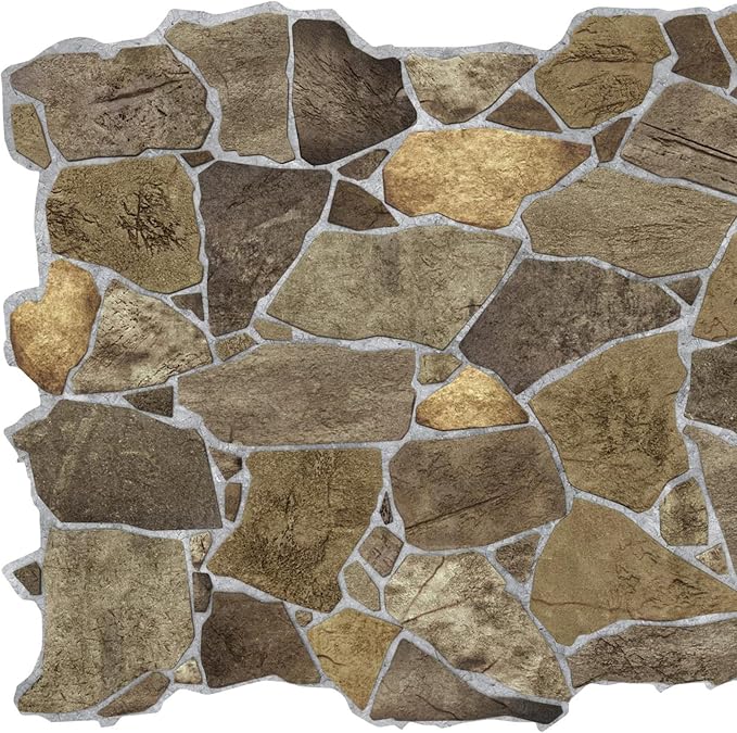 Dundee Deco 3D Wall Panels Faux Stone PVC Brown, 3.2 ft X 2.1 ft, Interior - Image 2