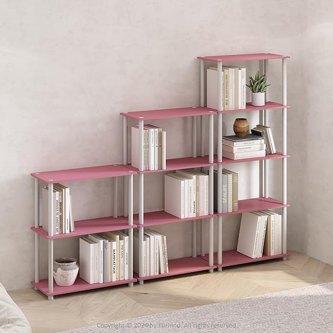 Furinno TURN-N-TUBE Storage Shelves, 5-Tier Book Shelf, Corner Shelf, Toolless - Image 2