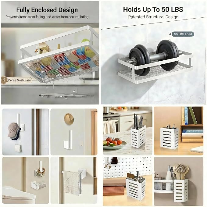 PUSDON 5-in-1 Shower Caddy & Kitchen Organizer Set, Wall Mount Wide Spice Rack - Image 5